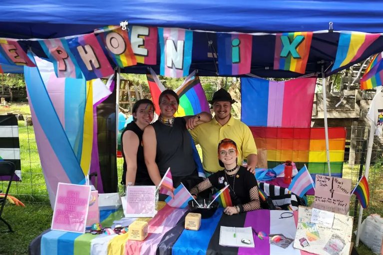 NTC and BSU's Phoenix student organization pictured at Bemidji Pride on August 27