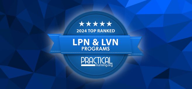 An award badge which reads "2024 top ranked LPN & LVN programs practicalnursing.org"